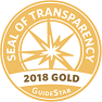A gold seal from GuideStar reads "Seal of Transparency"