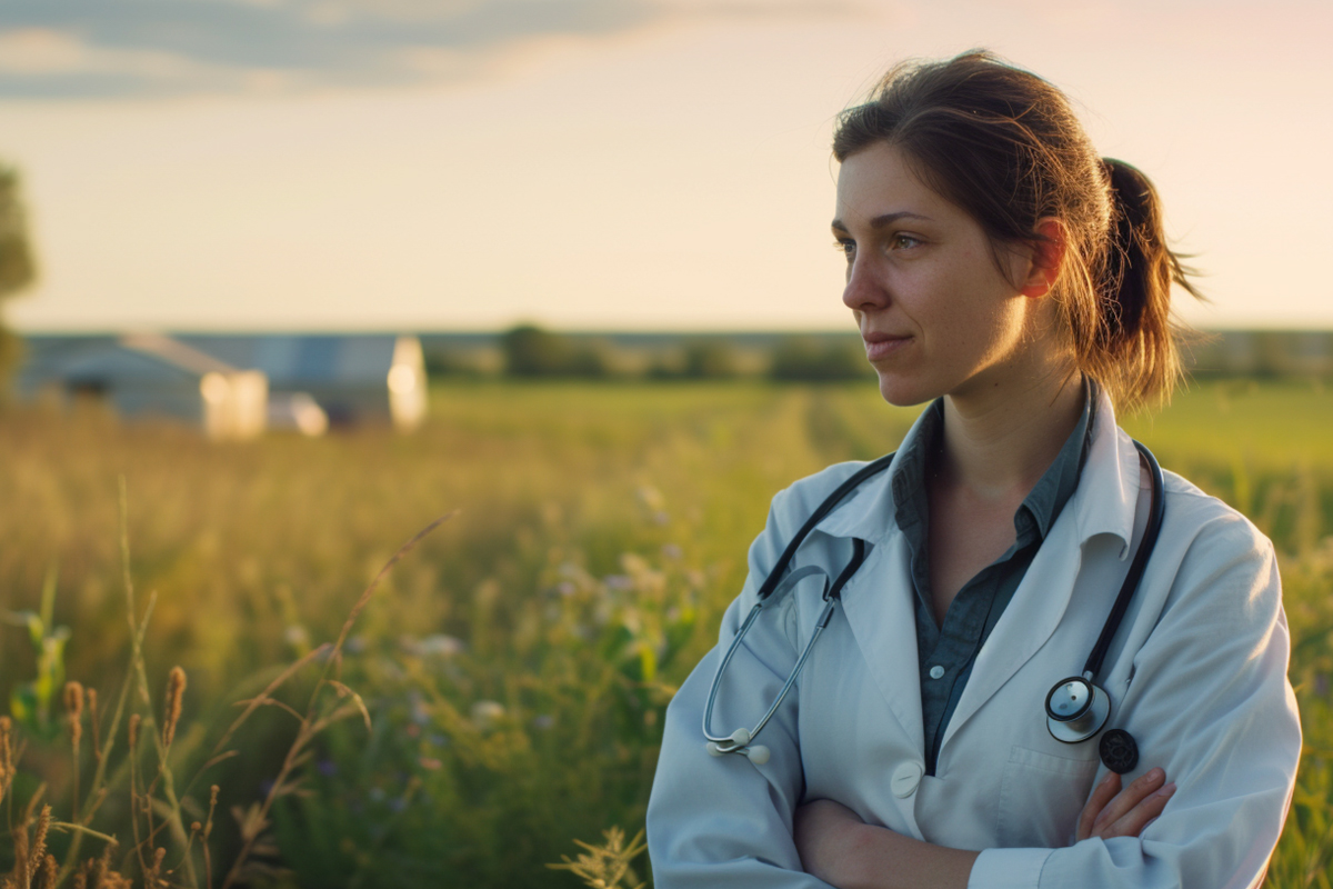 Fotografía de una mujer que ayuda a combatir las disparidades en la salud en una zona rural.